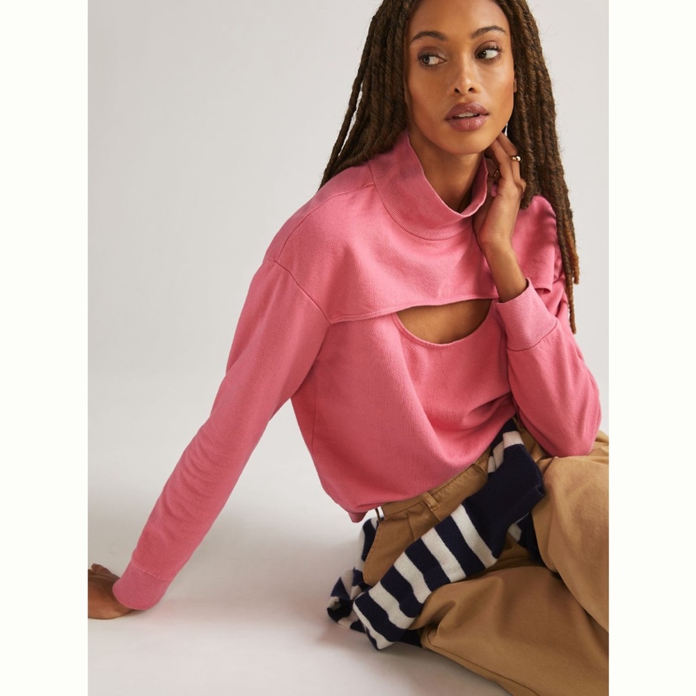Anthropologie Pink Cutout Sweatshirt